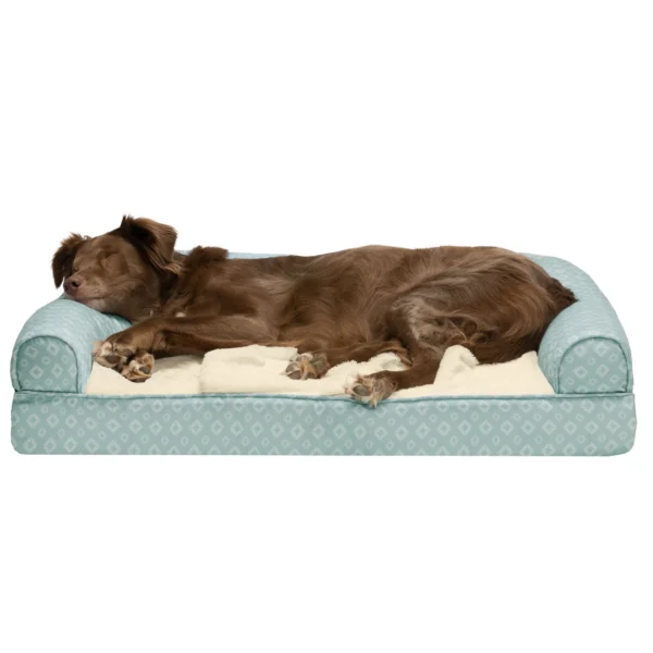 Sofa Pet Bed - Plush Faux Fur & Diamond Print Nest-Top Sofa Bed - Image 46