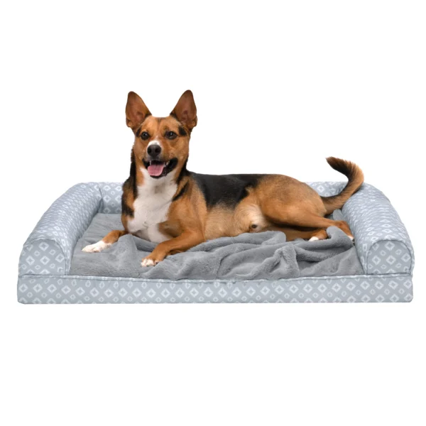 Sofa Pet Bed - Plush Faux Fur & Diamond Print Nest-Top Sofa Bed - Image 50