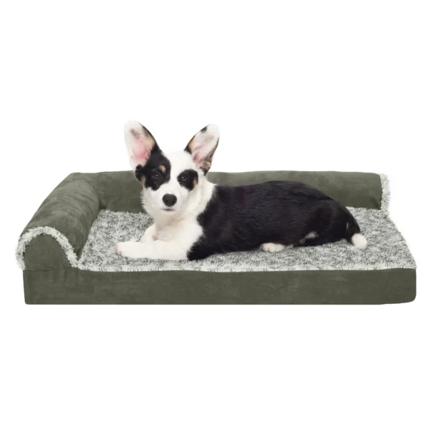 Deluxe Chaise Lounge Dog Bed - Two-Tone Faux Fur & Suede - Image 16
