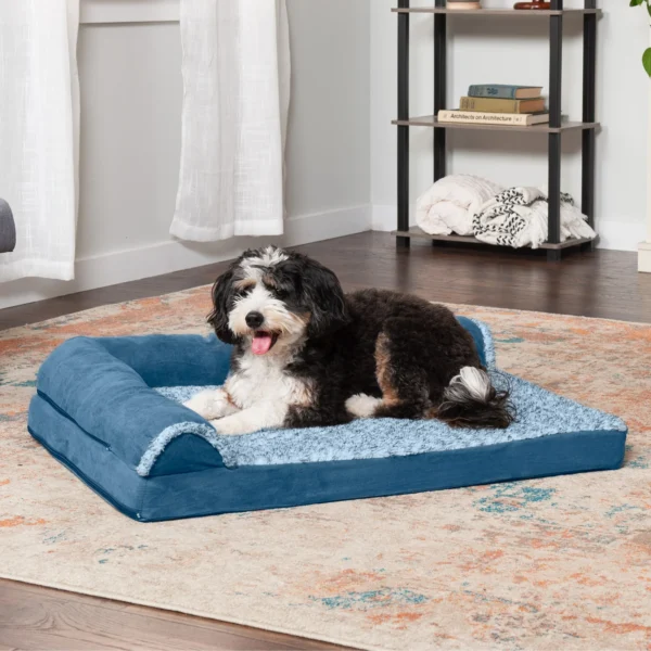 Deluxe Chaise Lounge Dog Bed - Two-Tone Faux Fur & Suede - Image 3