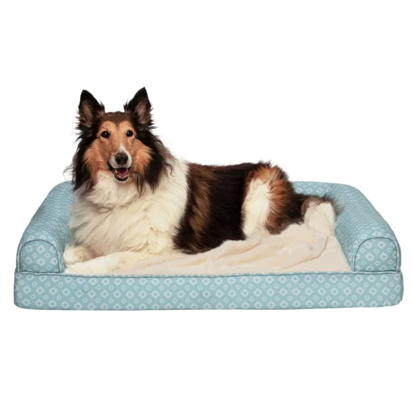 Sofa Pet Bed - Plush Faux Fur & Diamond Print Nest-Top Sofa Bed - Image 35